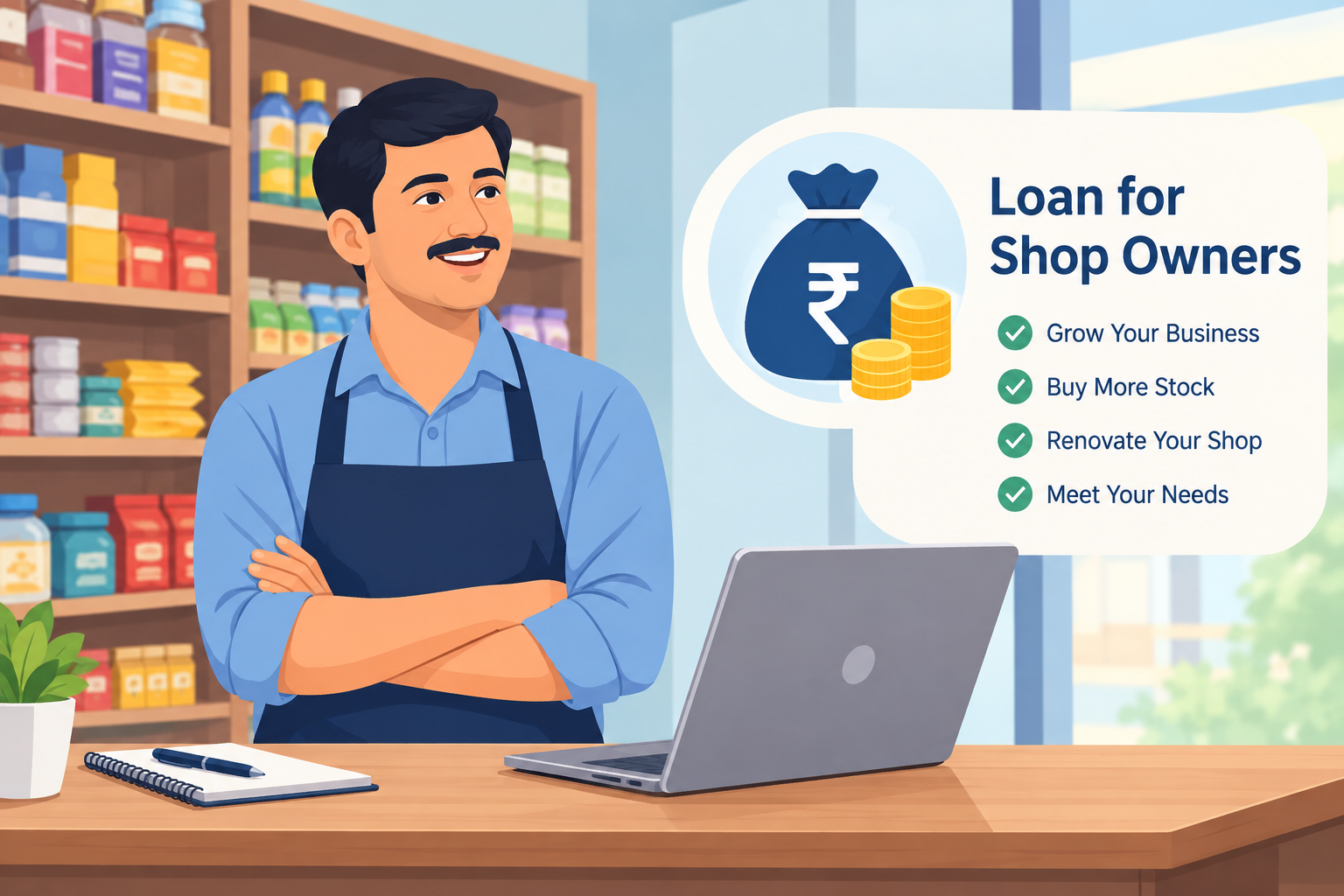 Loan for shop owners in India to grow their business, purchase inventory, renovate shops, and manage business expenses with suitable financing options
